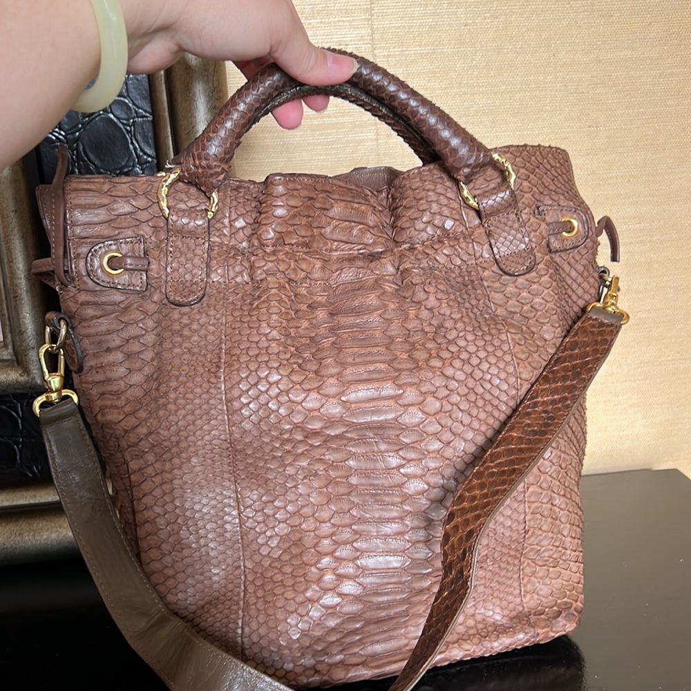Genuine Python Skin Bucket Bag With A Crossbody S… - image 2